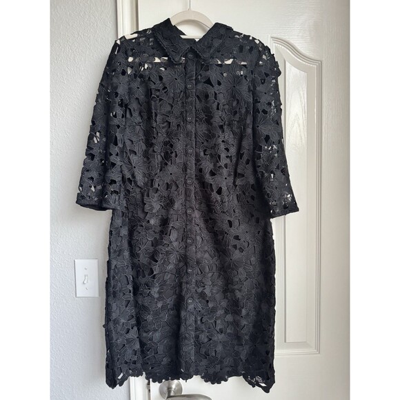 NWT Karl Lagerfeld Paris Floral Black Lace Embroidery Dress Women Size 8 - Picture 2 of 10